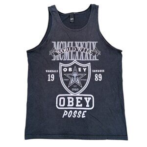 OBEY Posse Oakland Los Angeles RAIDERS Men's L Large Black Graphic Tank Top